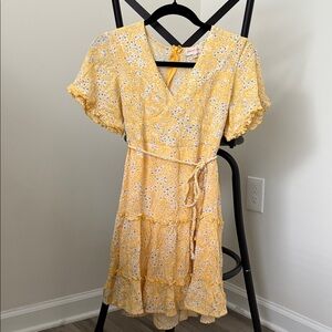 Yellow Floral Dress with Belt